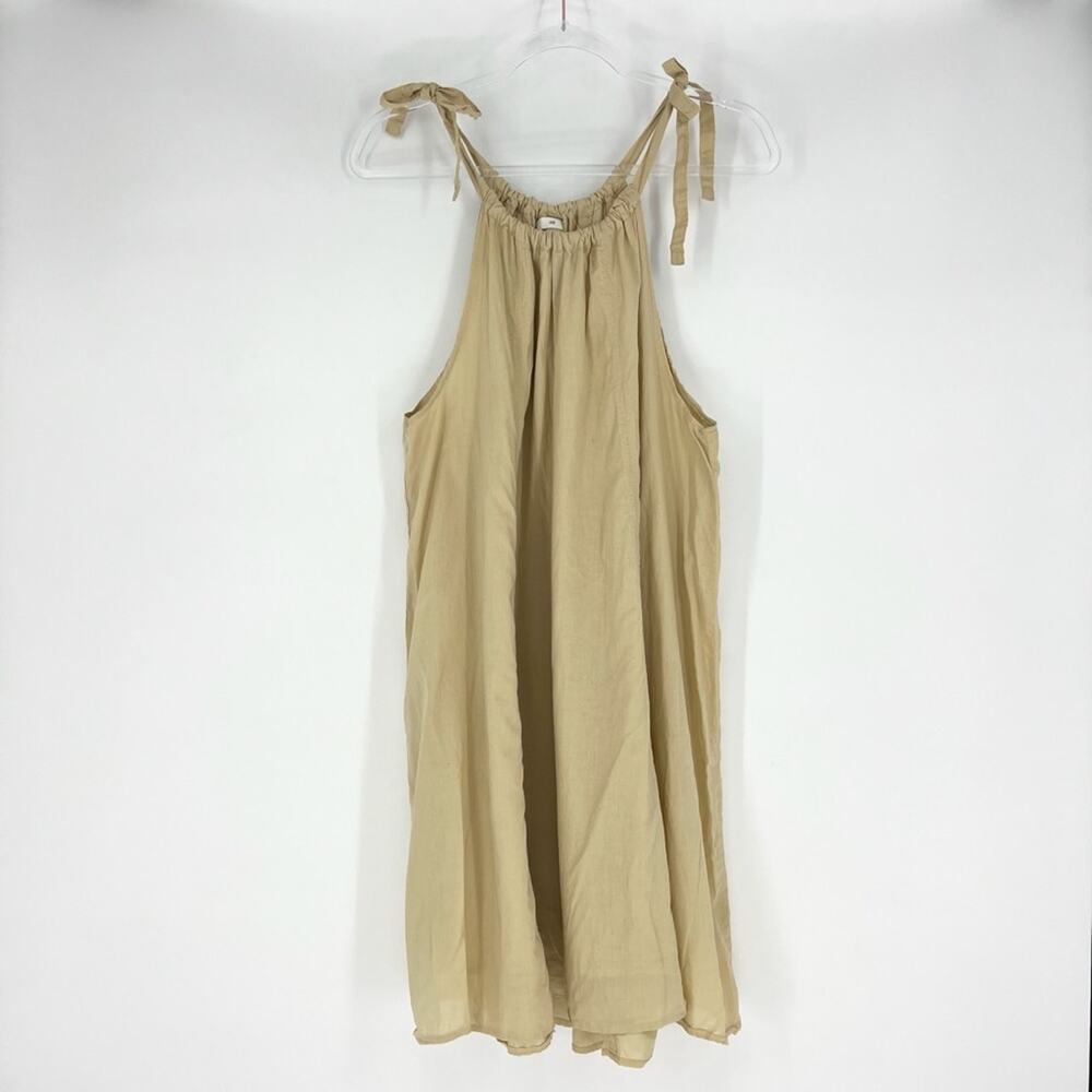 H&M Flared Cotton Tie-Top A Line Sundress Small Beige